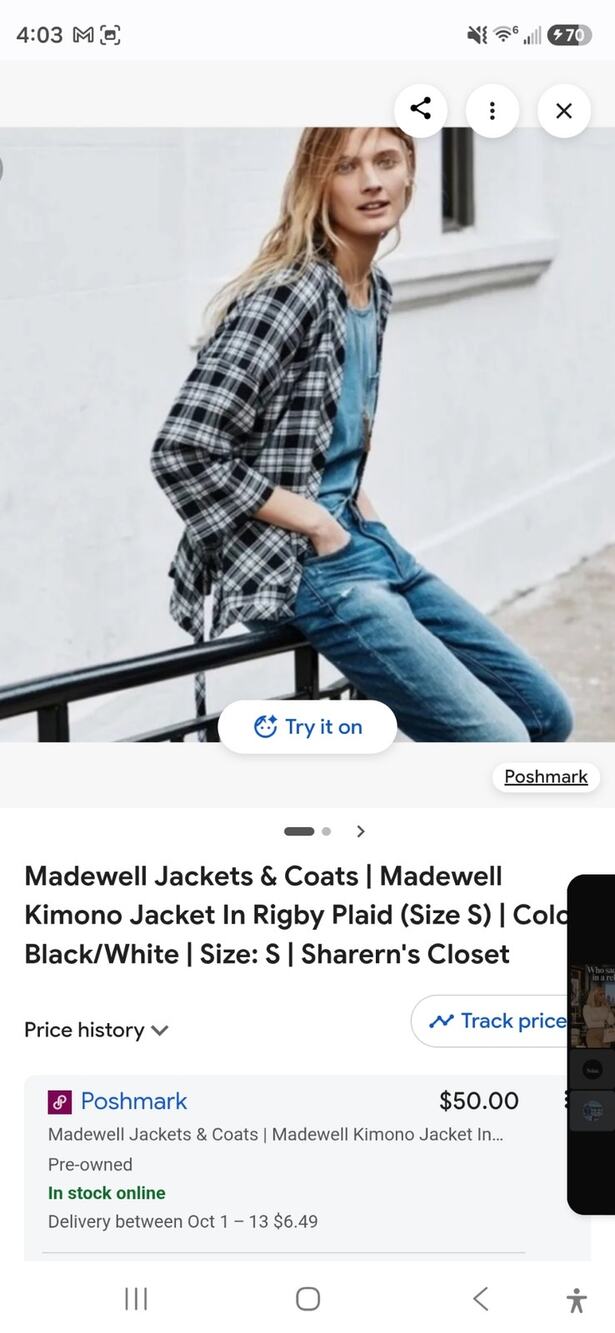Madewell Rigby Plaid Open Front Kimono Jacket Black White XXS Oversized